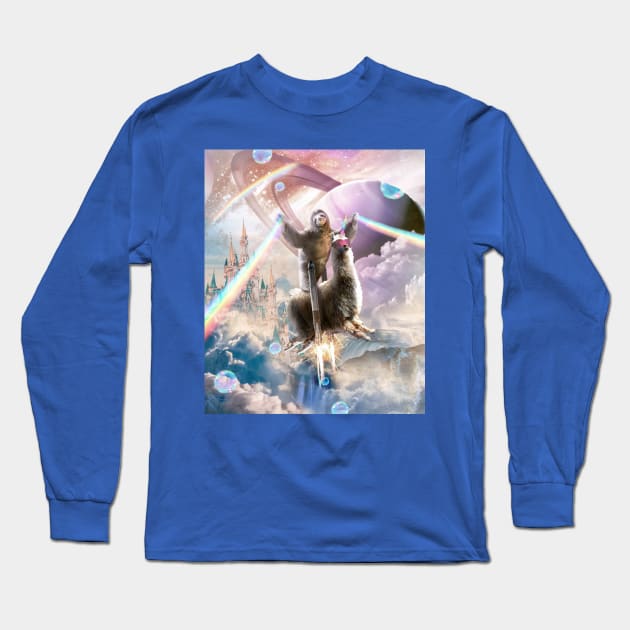 Rainbow Laser Sloth On Llama Unicorn In Space Long Sleeve T-Shirt by Random Galaxy